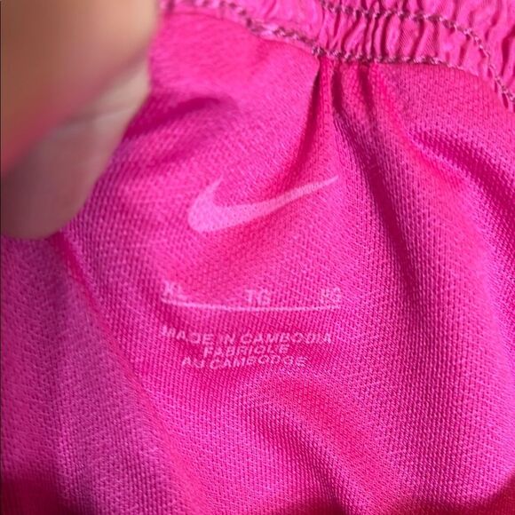 Nike Pink Lined Athletic Shorts with White Curved Hem and Elastic Waistband - Picture 3 of 4